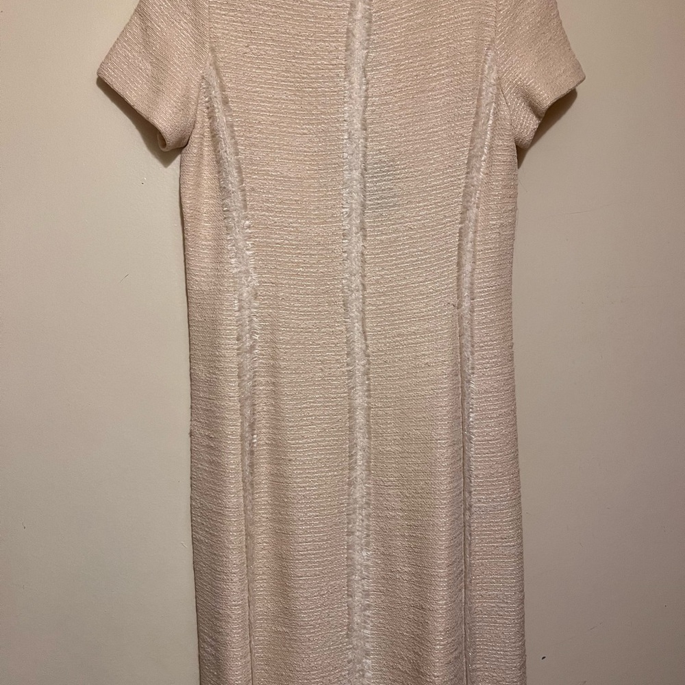 St. John Cream Sheath Midi Dress with Crew Neck